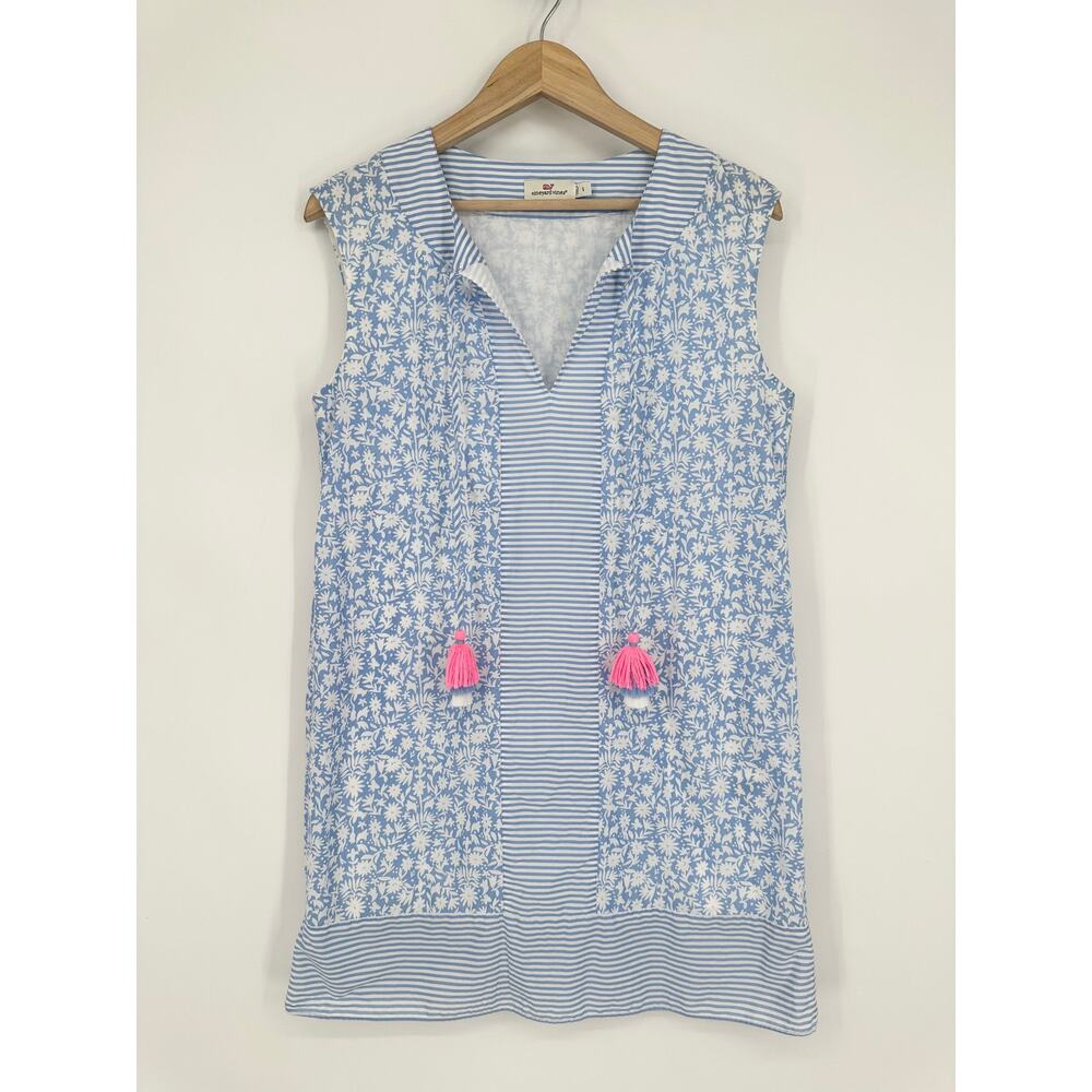 Vineyard Vines Otomi Border Tunic Dress Floral Striped V-Neck Sleeveless Mini - Picture 4 of 15